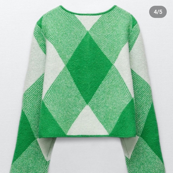 🔥 Zara Argyle Jacquard Knit Cardigan Bloggers Favorite Size M - Picture 8 of 14
